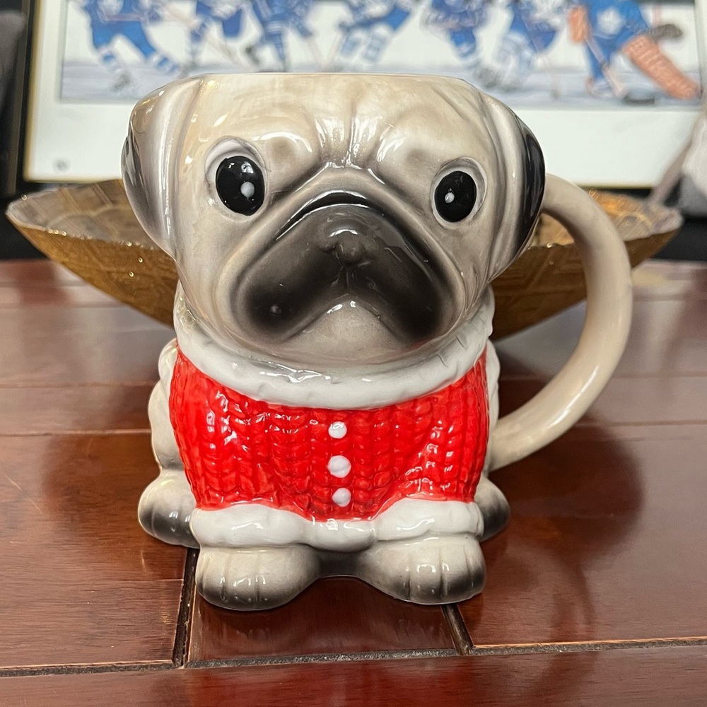 Pug Dog Ceramic Mug with Red Sweater